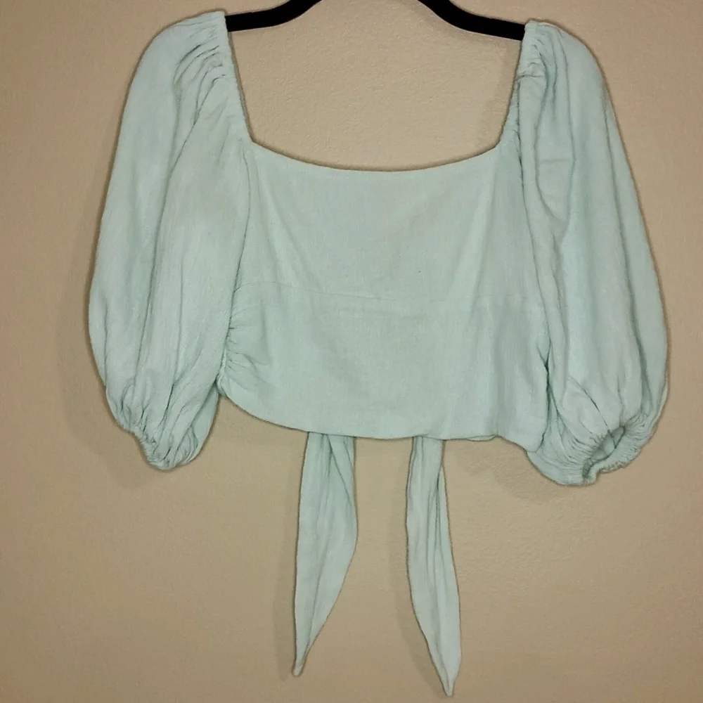 Jen's Pirate Booty for Free People Mint Green Puff Sleeve Top